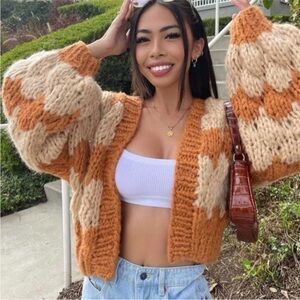 Beginning Boutique Orange and Cream Knit Cardigan